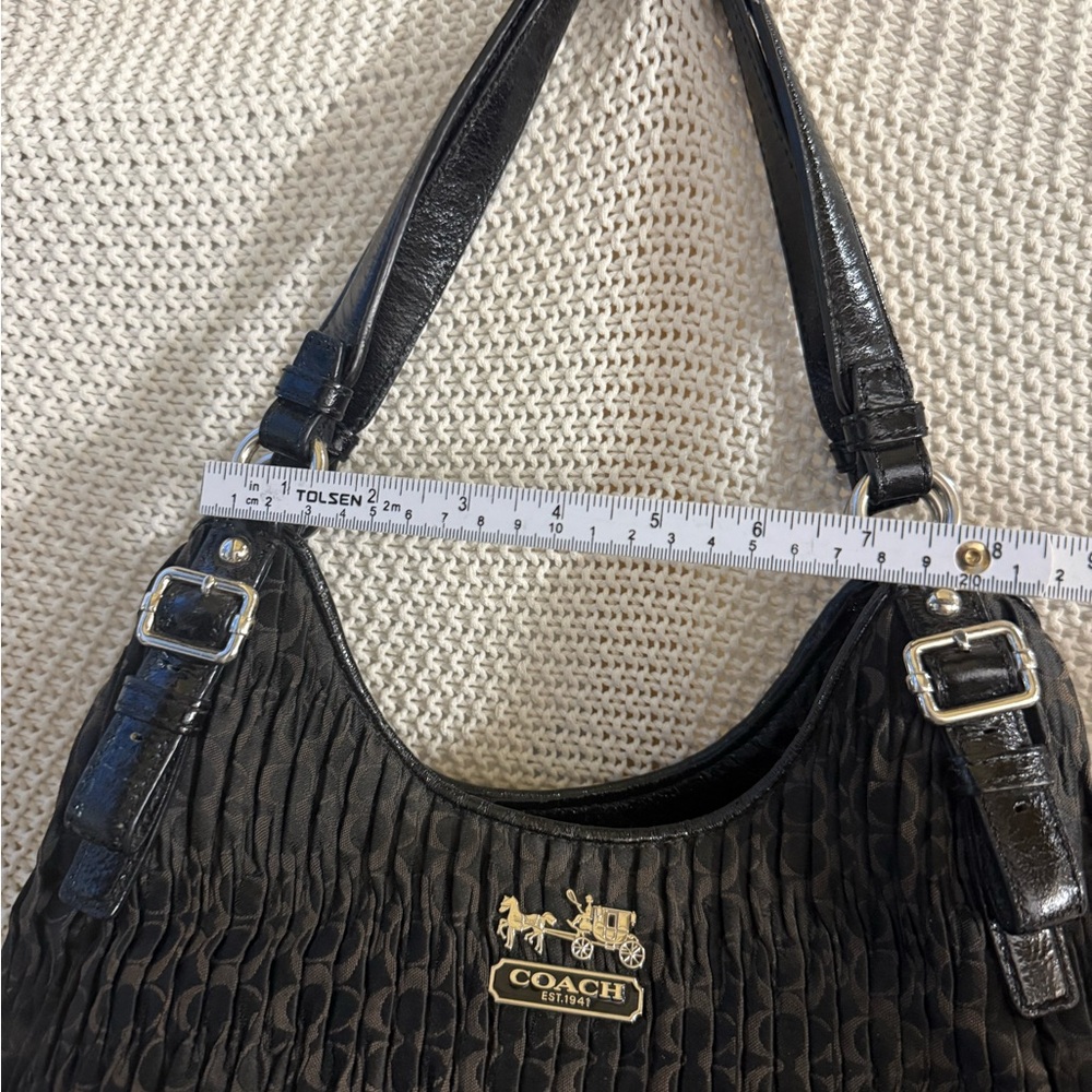 COACH Madison Maggie 18886 Black Signature Pleated Hobo Shoulder Bag - Picture 10 of 15